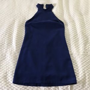 Lulus blue high neck dress with lace detail back